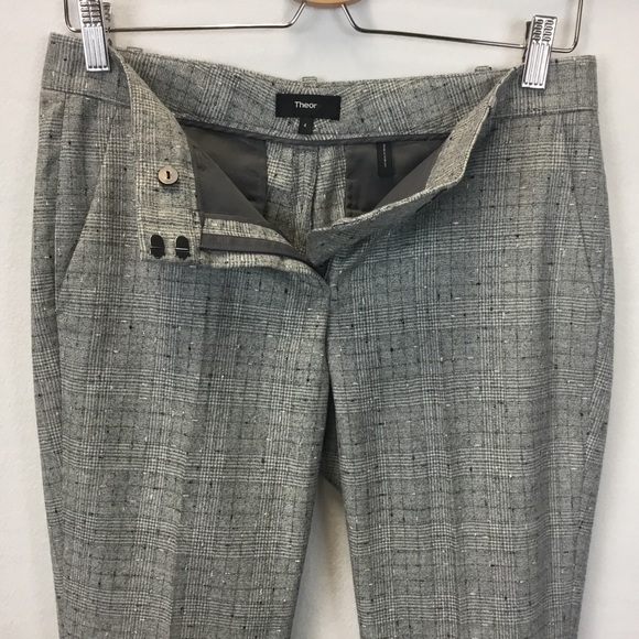 Theory Izelle Flannel Plaid Cropped Wool Pant Career Wear Academia Size 4 - Picture 5 of 10